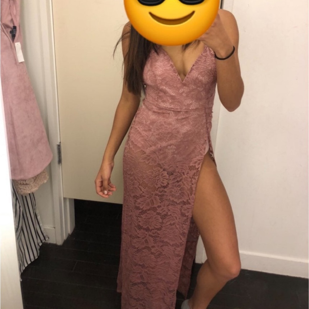 Light Pink Lace Slit Dress